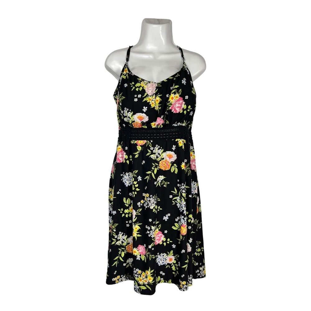 Derek Heart Floral Dress Spaghetti Strap 3X Plus Size Black Flowy Sundress Boho